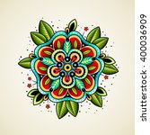 old school tattoo art flowers... | Shutterstock .eps vector #400036909