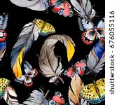 watercolor bird feather from... | Shutterstock . vector #676055116