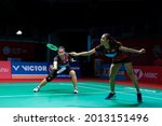 Small photo of KUALA LUMPUR, MALAYSIA - JANUARY 07, 2020: Chow Mei Kuan and Lee Meng Yean of Malaysia in action during womens doubles badminton tournament, Perodua Malaysia Masters 2020 at the Axiata Arena.