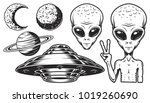 Aliens And Ufo Set Of Vector...