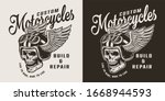 vintage custom motorcycle shop... | Shutterstock . vector #1668944593