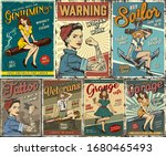 pin up colorful posters set... | Shutterstock .eps vector #1680465493