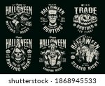 Halloween Vintage Emblems With...