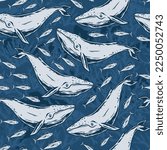 Blue Whales Pattern Seamless...