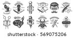Set of vintage barbershop emblems, labels, badges, logos. Layered. Text is on separate layer. Isolated on white background