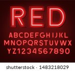 neon glowing red 3d letters and ... | Shutterstock .eps vector #1483218029