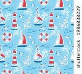 nautical seamless pattern with... | Shutterstock .eps vector #1986838229