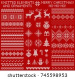 knitted elements and borders... | Shutterstock .eps vector #745598953