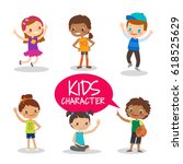 happy teen preteen kids cartoon ... | Shutterstock .eps vector #618525629