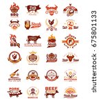 set of color grill and barbecue ... | Shutterstock . vector #675801133