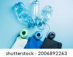 Small photo of Polyester fiber synthetic fabrics eco-friendly textile recycled recyclable plastic bottles. Reuse recycling used bottles