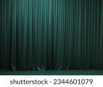 Green curtain. Wrinkles on a fabric velvet background. Element of the theater scene.