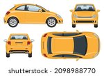 Car vector template with simple colors without gradients and effects. View from side, front, back, and top
