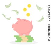 piggy bank on a stack of money. ... | Shutterstock .eps vector #708824986