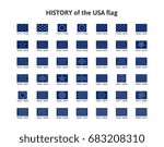 Isolated vector illustration with a history of development of the changing fragment of flags (cantons) of the United States of America from 1777 to 2017. Set of 42 vector symbols for print and web