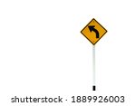 Traffic sign: warning sign on the left curve means the way ahead is a left curve. Clipping paths.