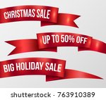 red ribbon christmas sale ... | Shutterstock .eps vector #763910389