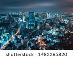 Cityscape of Tokyo city skyline at night in Japan, Cyberpunk color style