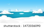 Cartoon Arctic Ice Landscape with Iceberg Outdoor Scene North Concept Element Flat Design Style. Vector illustration of Polar Nature