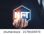 Closeup hand holding NFT concept trading online NFT and investment Nfts on market place global community
