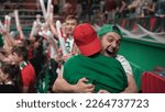 Small photo of Crazy football fans. Baseball game arena. Volleyball happy team. Soccer goal stadium. Crowd watch basketball cup. Couple date tennis stands. Rugby goal. Man win cricket score. Guy fan joy hockey sport
