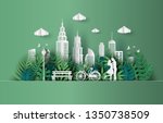 paper art and craft style of... | Shutterstock .eps vector #1350738509