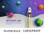 paper art style of rocket... | Shutterstock .eps vector #1385698409