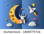 the astronaut is sitting on a... | Shutterstock .eps vector #1808575726