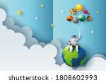 the astronaut is sitting on... | Shutterstock .eps vector #1808602993