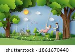 cute couple in love in the park ... | Shutterstock .eps vector #1861670440