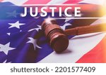 Small photo of Justice in the USA. American Court. Sentencing the accused. The application of punishment to the guilty and the acquittal of the innocent.