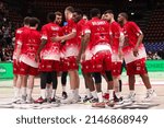 Small photo of Italy, Milan, apr 16 2022: A|X Armani Exchange Milan players incite each other before tip-off during basketball game A|X ARMANI MILAN vs GEVI NAPOLI, LBA 2021-2022 day27 Mediolanum Forum