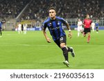 Small photo of Italy, Milan, aug 30 2022: Lautaro Martinez (fc Inter striker) scores and celebrates the 3-0 goal at 76' during soccer game FC INTER vs CREMONESE, Serie A Tim 2022-2023 day4 San Siro stadium