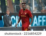 Small photo of Italy, Genova, oct 17 2022: Tammy Abraham (as Roma striker) replaced, leaves the field at 68' during soccer game SAMPDORIA vs AS ROMA, Serie A Tim 2022-2023 day10 Ferraris stadium
