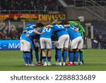 Small photo of Italy, Milan, april 12 2023: starting line up of SSC Napoli in center field incite each other prior the kick-off during soccer game AC MILAN vs SSC NAPOLI, QF 1st leg UCL 2022-2023 San Siro stadium