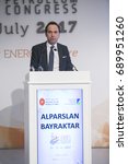 Small photo of 2017-07-10 Alparslan Bayraktar makes his speech at 22.nd World Petroleum Congress in Istanbul Turkey. He is Deputy Undersecretary of Ministry of Energy and Natural Resources (MENR) of Turkey.