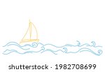 yacht in the sea doodle style.... | Shutterstock .eps vector #1982708699