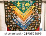 Small photo of Zeewolde, Netherlands, Aug13th 2022. Scout badges on display in the Scouting museum at the event NAWAKA held every four years attracts scouts from near and far mostly sea scouts in the Netherlands.