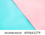 Blue and pink pastel color paper geometric flat lay background