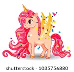 pony unicorn with golden wings... | Shutterstock .eps vector #1035756880