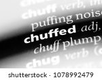 Small photo of chuffed word in a dictionary. chuffed concept
