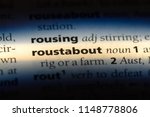 Small photo of roustabout word in a dictionary. roustabout concept.