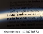 Small photo of hole and corner word in a dictionary. hole and corner concept.