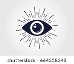 eye with sunburst. vintage one... | Shutterstock . vector #664258243