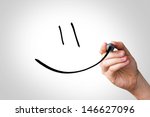 Hand writing with a black mark on a transparent board - Smiley