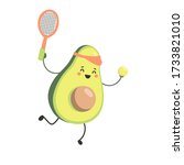 cartoon avocado playng tennis.... | Shutterstock .eps vector #1733821010