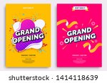 Grand opening invitationt template. Colorful creativity design with bold text, bright background and a burst of confetti. Ribbon cutting ceremony. Vector illustration.