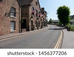 Small photo of Ironbridge,Shropshire/England - 21 May 2018 :Buildings along the Wharfage in Ironbridge