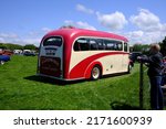 Small photo of 29th May 2022- A classic Bedford OB coach, built in 1950, being driven at a vintage show near Newcastle Emlyn, Ceredigion, Wales, UK.