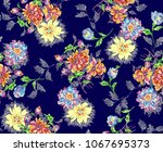 flower pattern navy background | Shutterstock . vector #1067695373